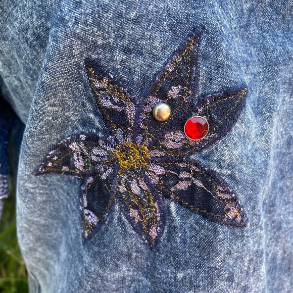 Vintage Distressed Cowgirl Western Line Dancing Denim Top Embroidered - Picture 6 of 15